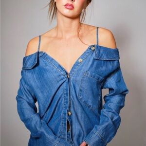 Source Unknown Blue Button Down tencel Shirt